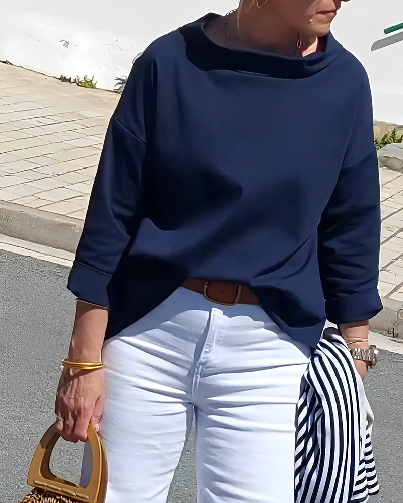 Celine | Women's Draped Cowl Neck Long Sleeve Top