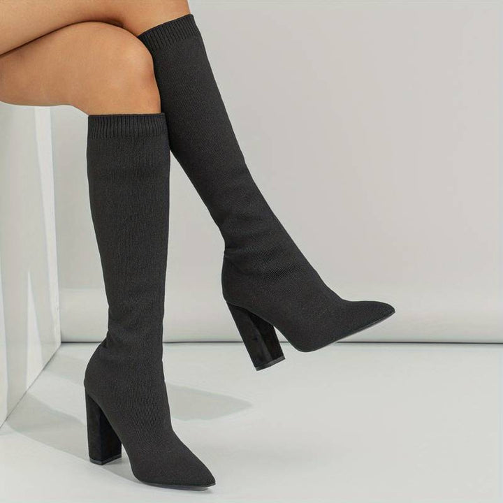 Nina | Women's Stretch Knit Knee-High Heel Boots