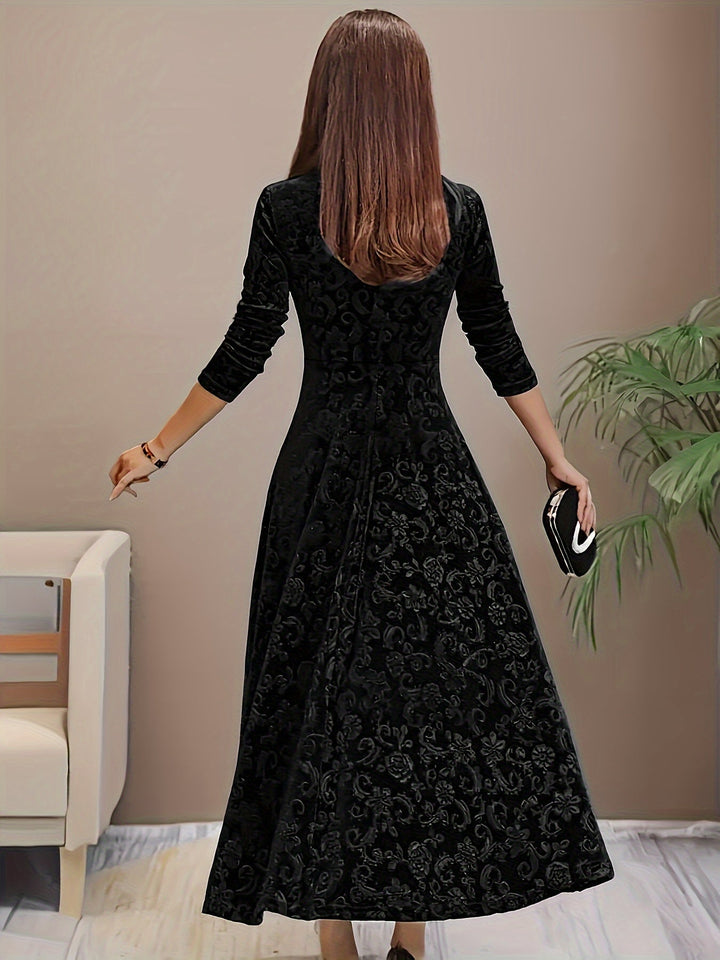 Isabella | Women's Velvet Embroidered Maxi Evening Gown