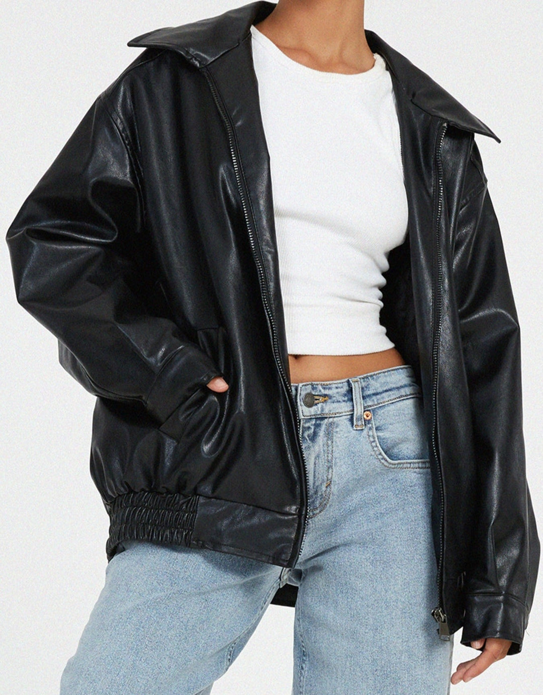 Vera | Women's Oversized Faux Leather Bomber Jacket