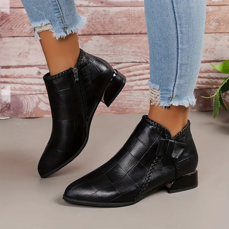 Aria | Women's Textured Leather Side-Zip Ankle Boots