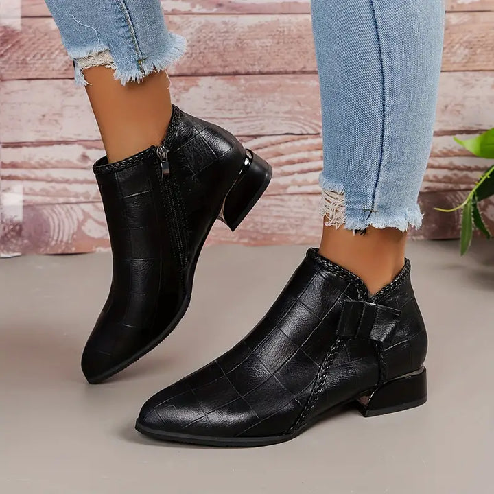 Aria | Women's Textured Leather Side-Zip Ankle Boots