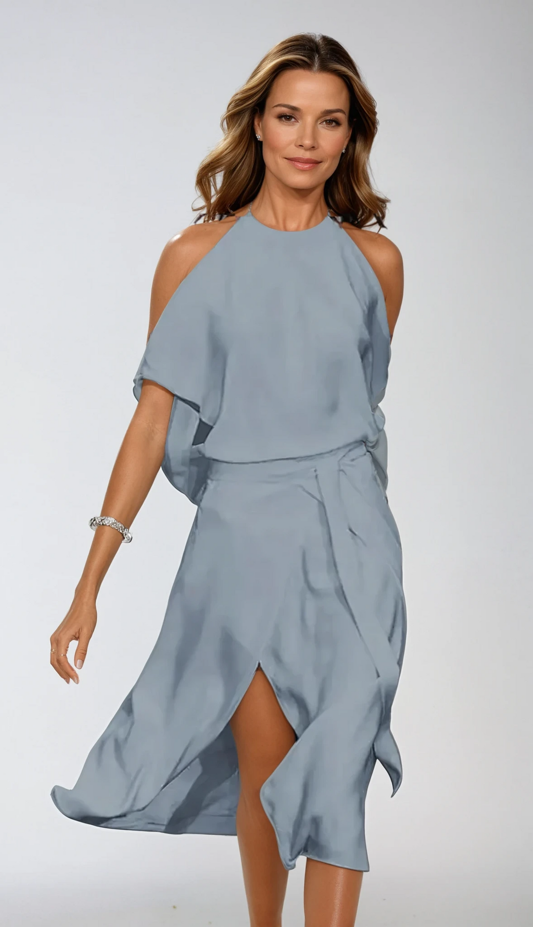 Elara | Women's Halter Neck Flowy A-Line Midi Dress