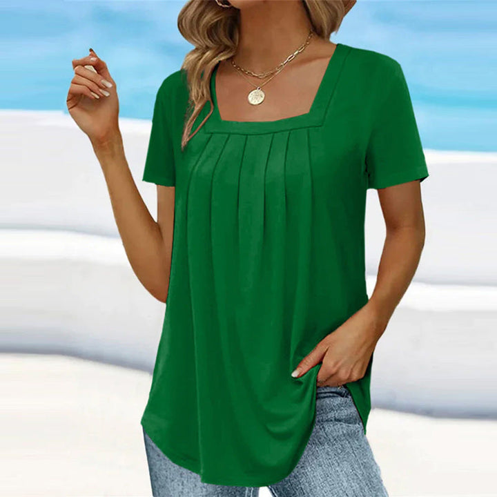 Cora | Women's Square Neck Pleated Short Sleeve Top