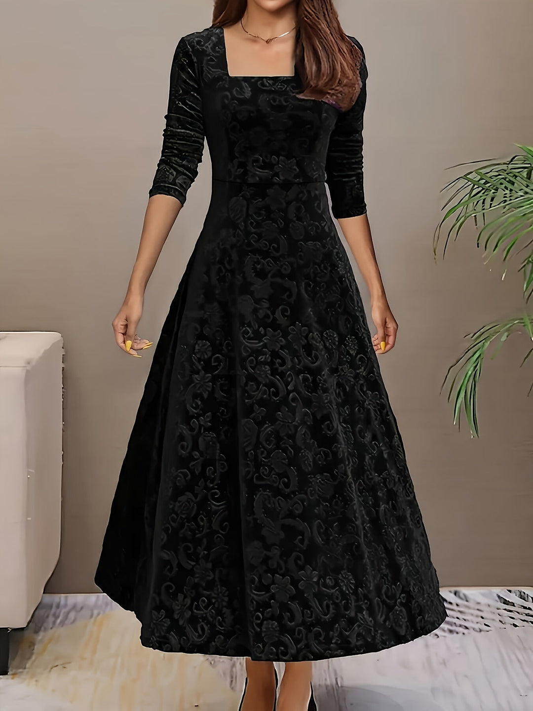 Isabella | Women's Velvet Embroidered Maxi Evening Gown