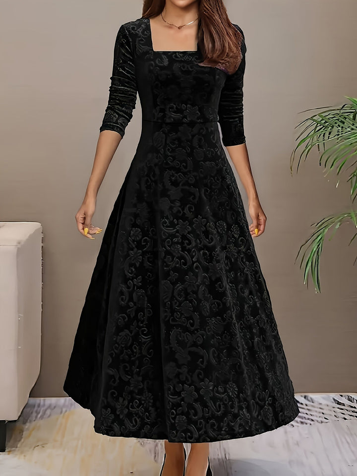 Isabella | Women's Velvet Embroidered Maxi Evening Gown