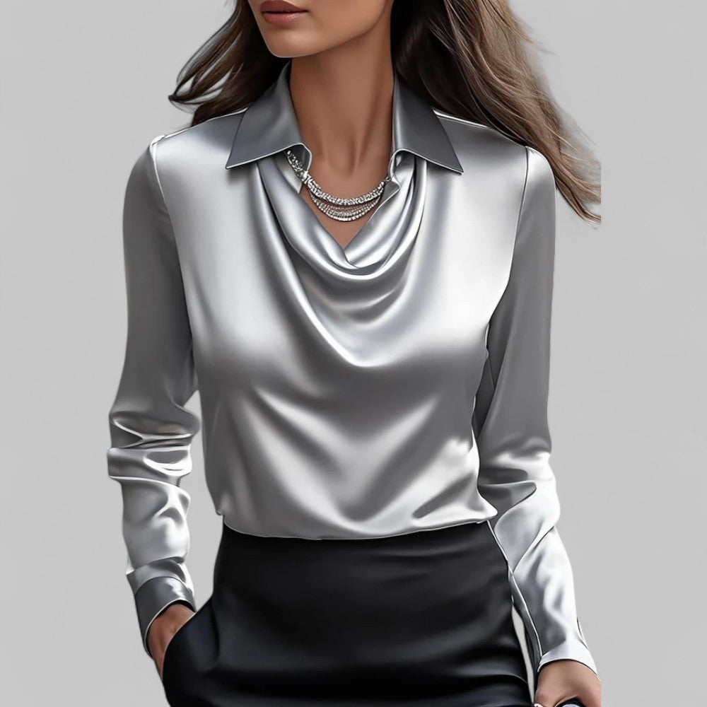 Celine | Women's Draped Satin Long Sleeve Blouse