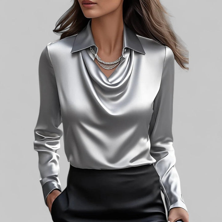 Celine | Women's Draped Satin Long Sleeve Blouse