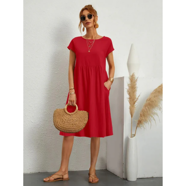 Clara | Women's Relaxed Cap Sleeve Midi Dress with Pockets