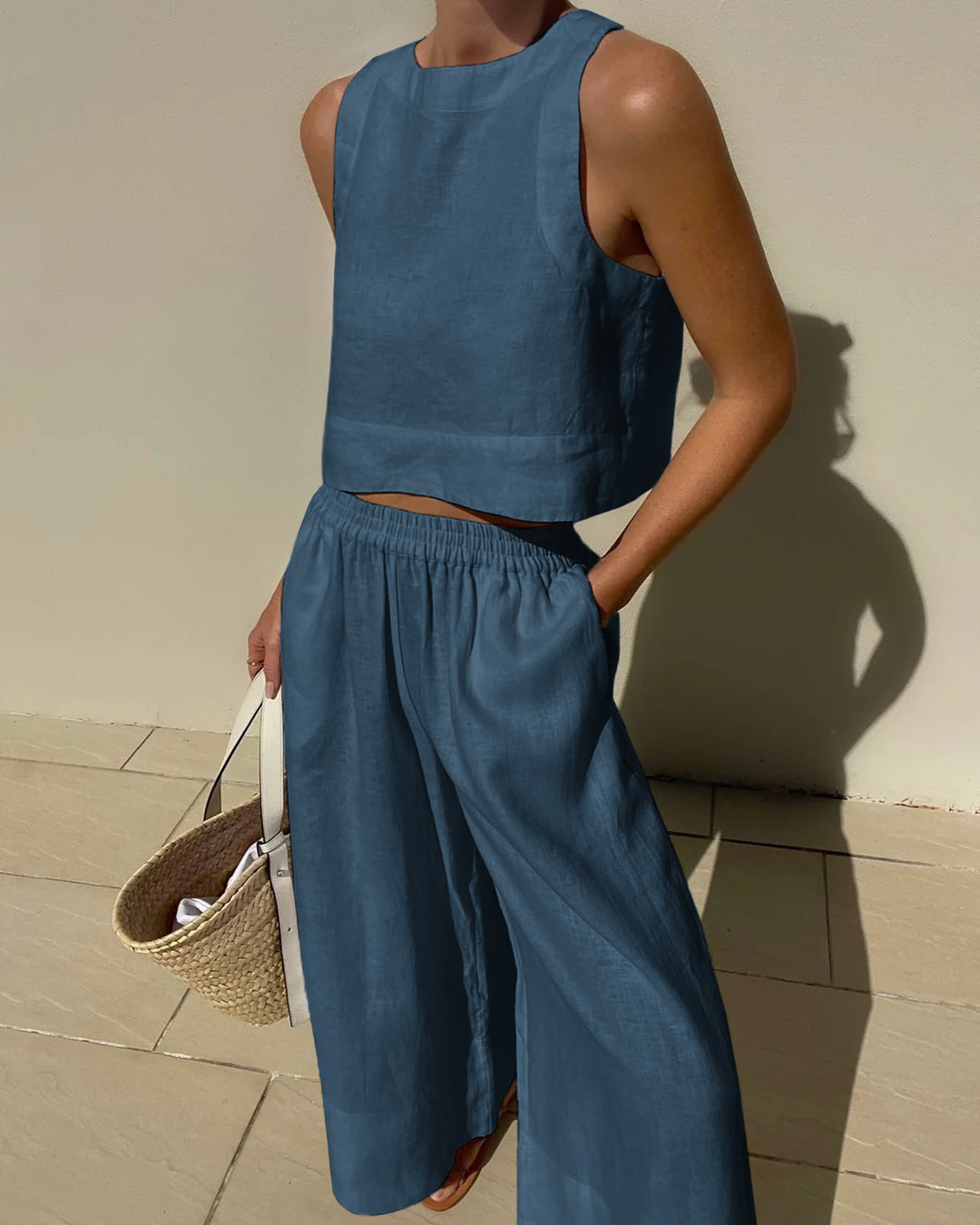 Sienna | Women's Linen Crop Top & Wide-Leg Pant Set