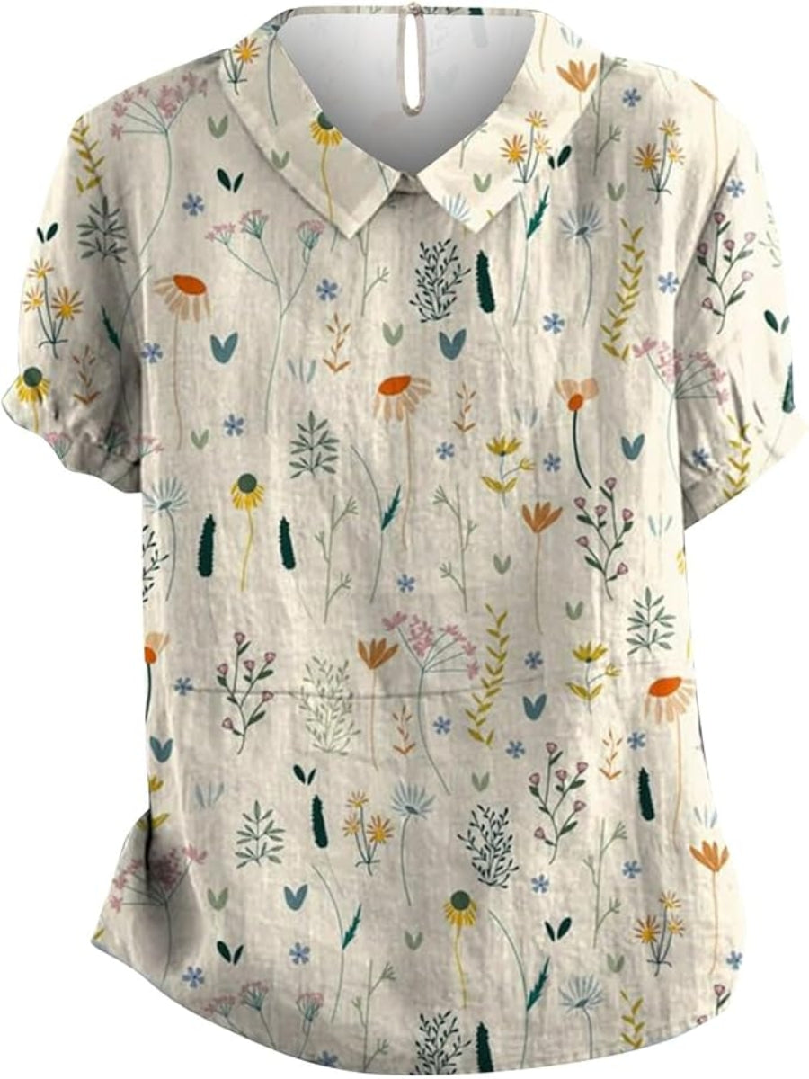 Isla | Women's Floral Pattern Short Sleeve Everyday Blouse