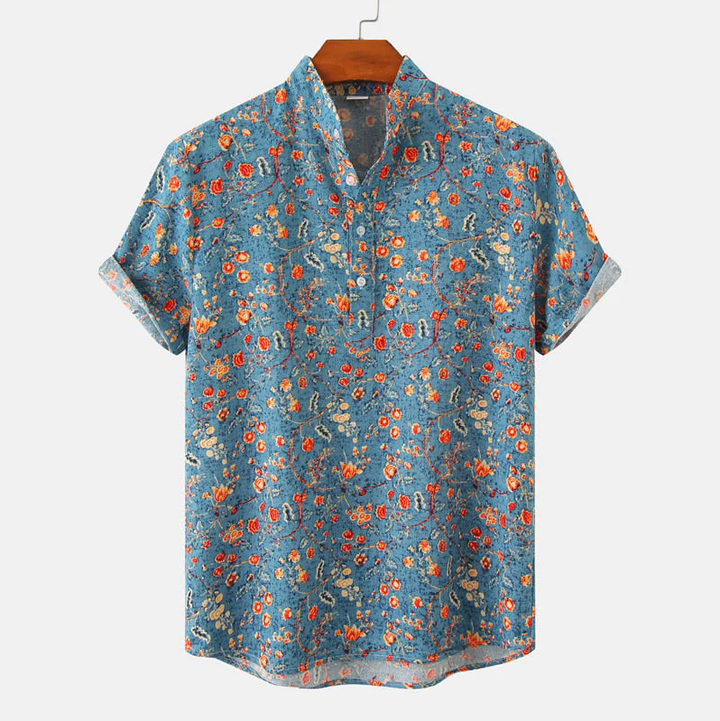 Adrian | Men's Printed Mandarin Collar Short Sleeve Shirt