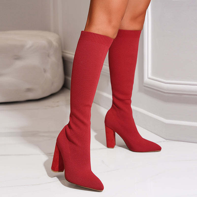 Nina | Women's Stretch Knit Knee-High Heel Boots