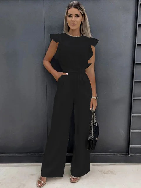 Elara | Women's Elegant Ruffle Sleeve Wide-Leg Jumpsuit