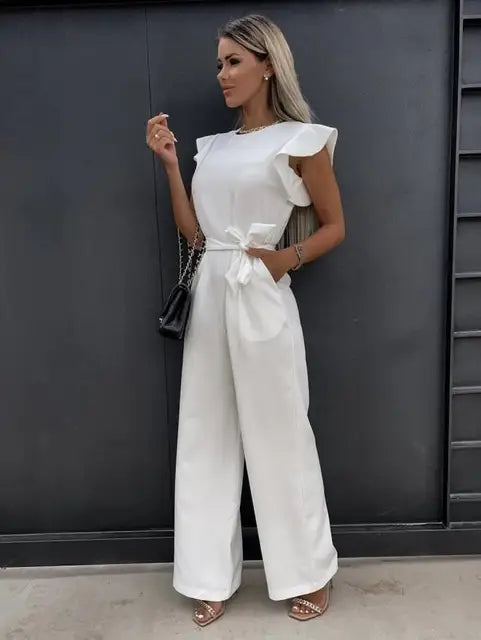 Elara | Women's Elegant Ruffle Sleeve Wide-Leg Jumpsuit