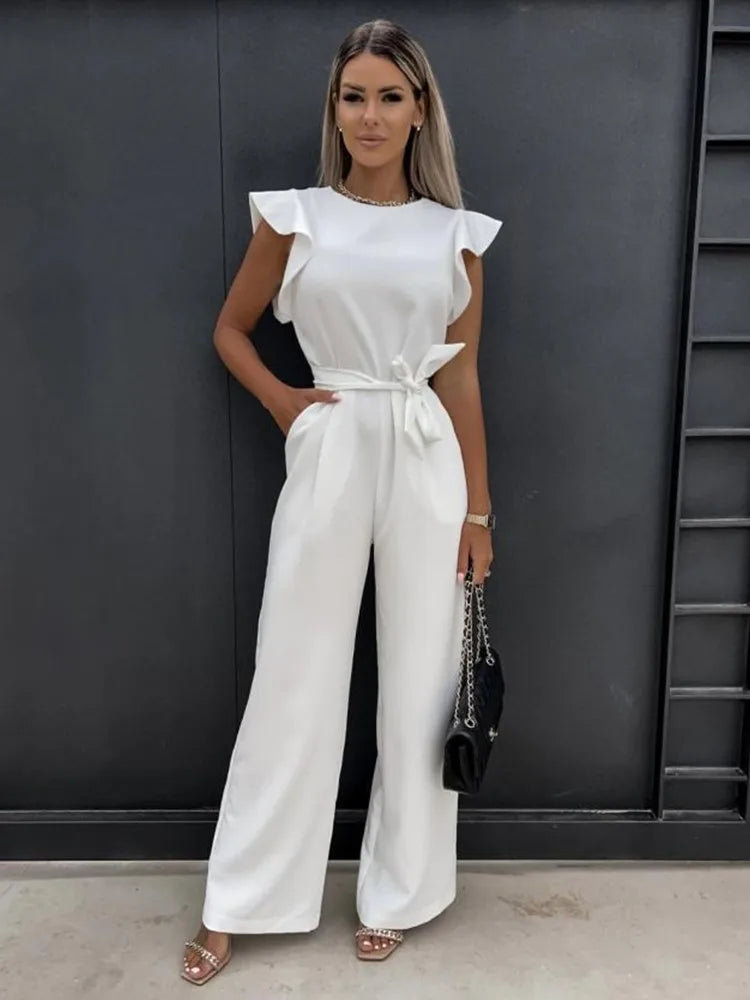 Elara | Women's Elegant Ruffle Sleeve Wide-Leg Jumpsuit