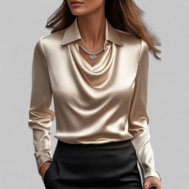 Celine | Women's Draped Satin Long Sleeve Blouse