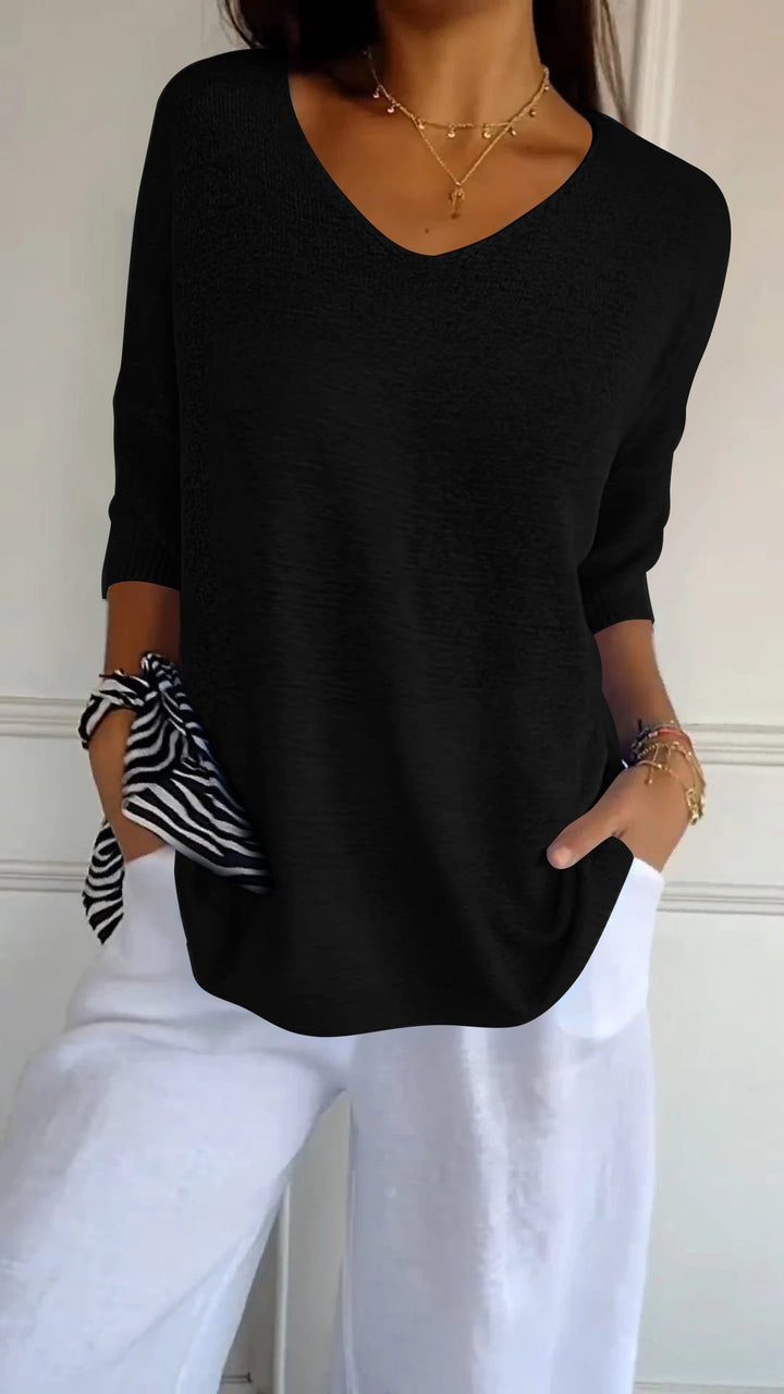Mila | Women's Relaxed Fit V-Neck Knit Everyday Top