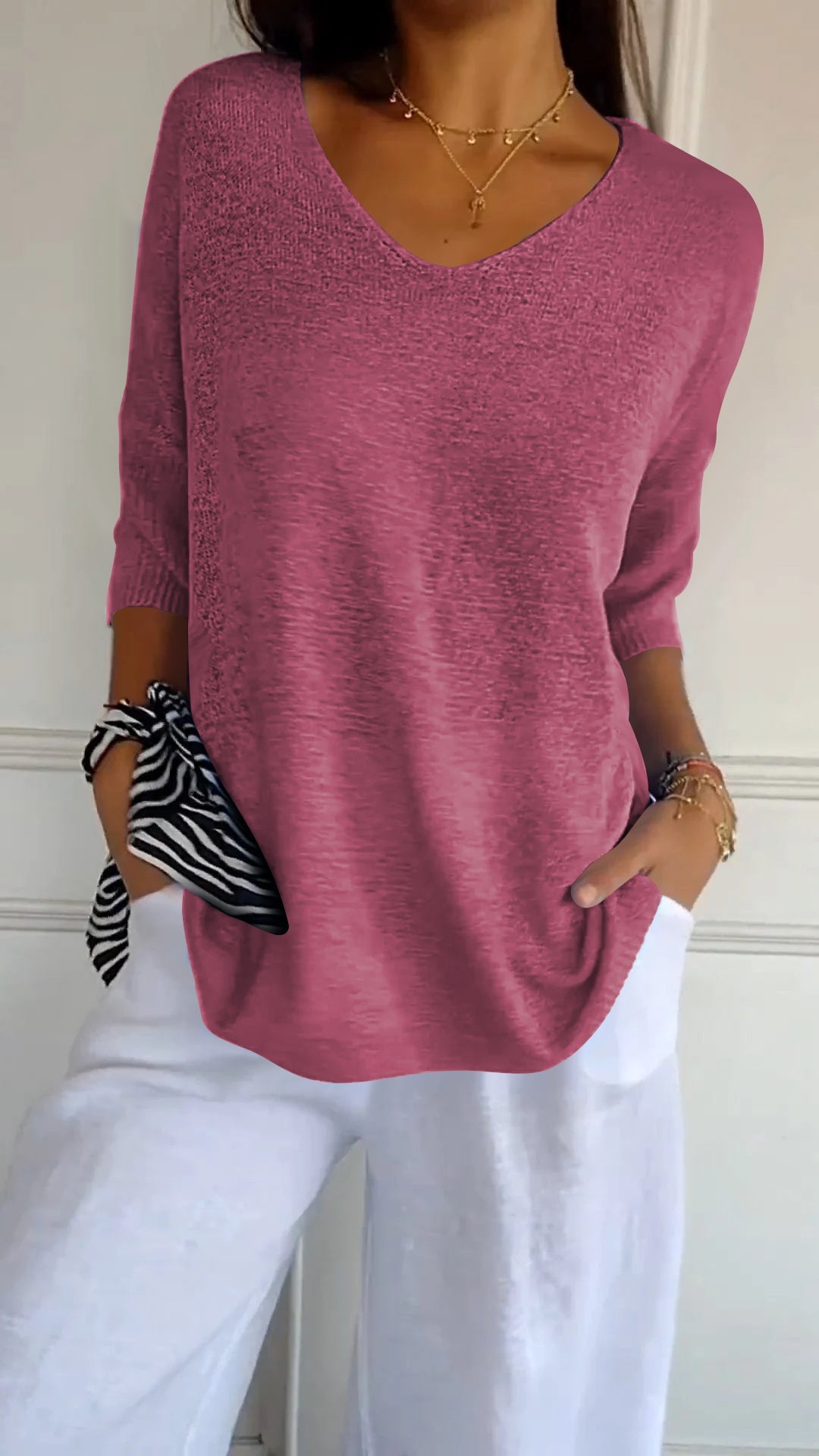 Mila | Women's Relaxed Fit V-Neck Knit Everyday Top