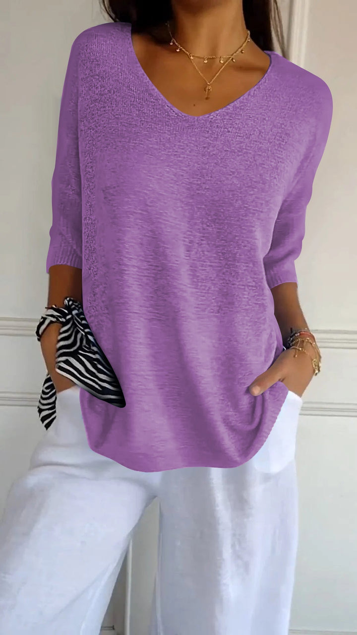 Mila | Women's Relaxed Fit V-Neck Knit Everyday Top