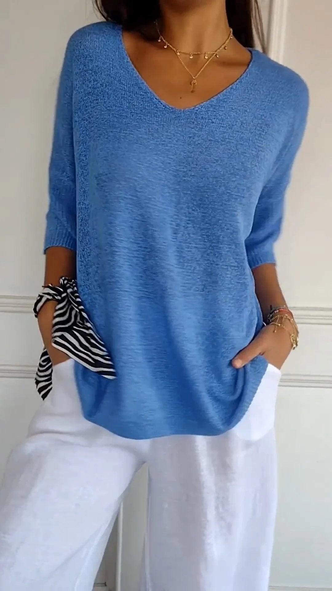 Mila | Women's Relaxed Fit V-Neck Knit Everyday Top