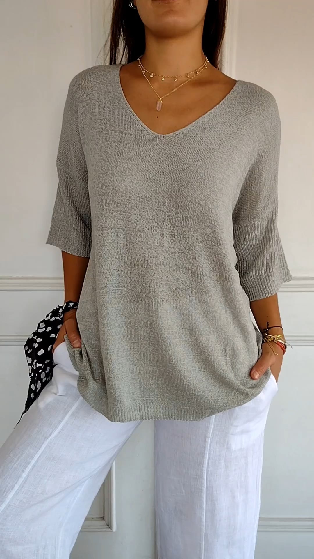 Mila | Women's Relaxed Fit V-Neck Knit Everyday Top