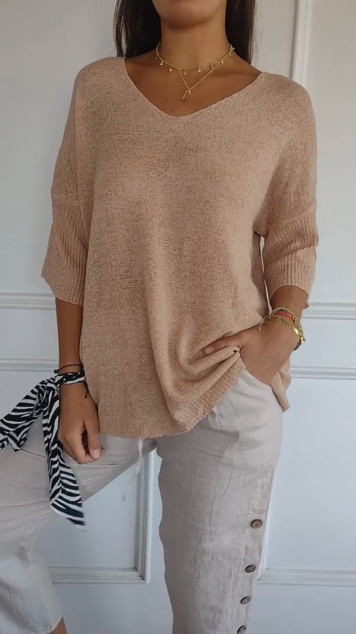 Mila | Women's Relaxed Fit V-Neck Knit Everyday Top