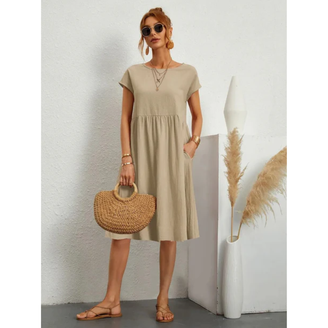 Clara | Women's Relaxed Cap Sleeve Midi Dress with Pockets