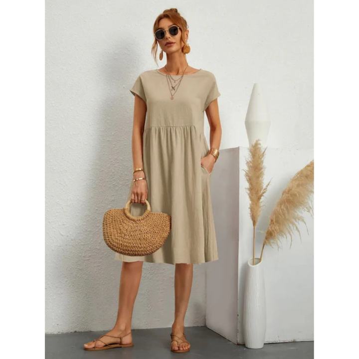 Clara | Women's Relaxed Cap Sleeve Midi Dress with Pockets