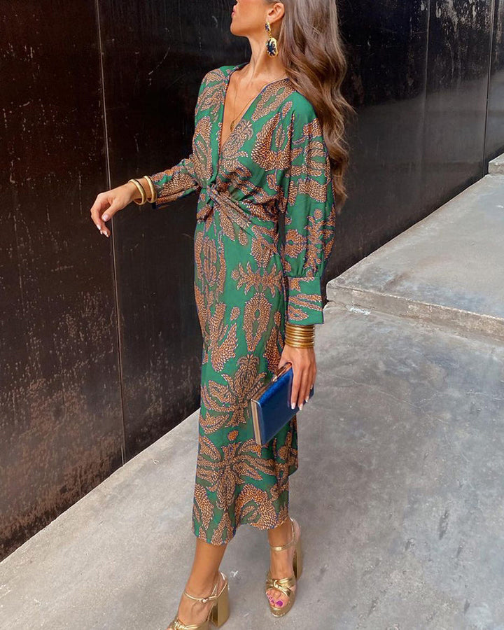 Nora | Women's V-Neck Long Sleeve Midi Dress
