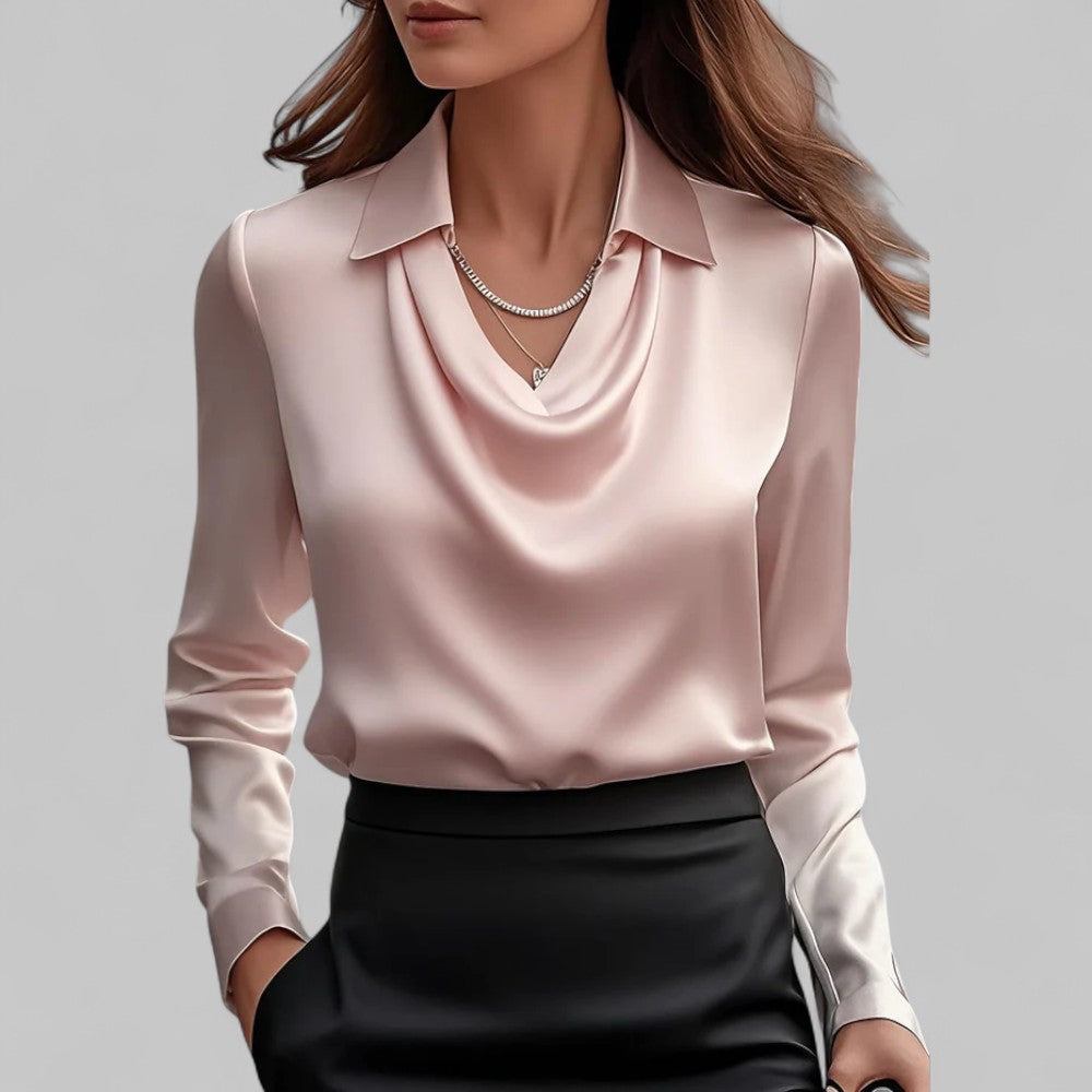 Celine | Women's Draped Satin Long Sleeve Blouse