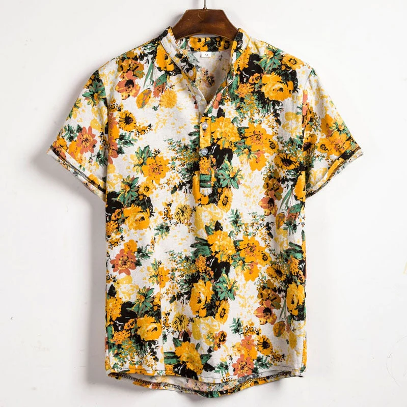 Adrian | Men's Printed Mandarin Collar Short Sleeve Shirt