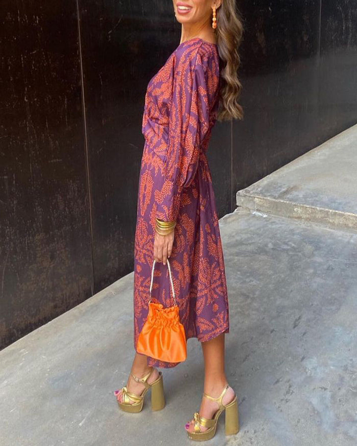 Nora | Women's V-Neck Long Sleeve Midi Dress