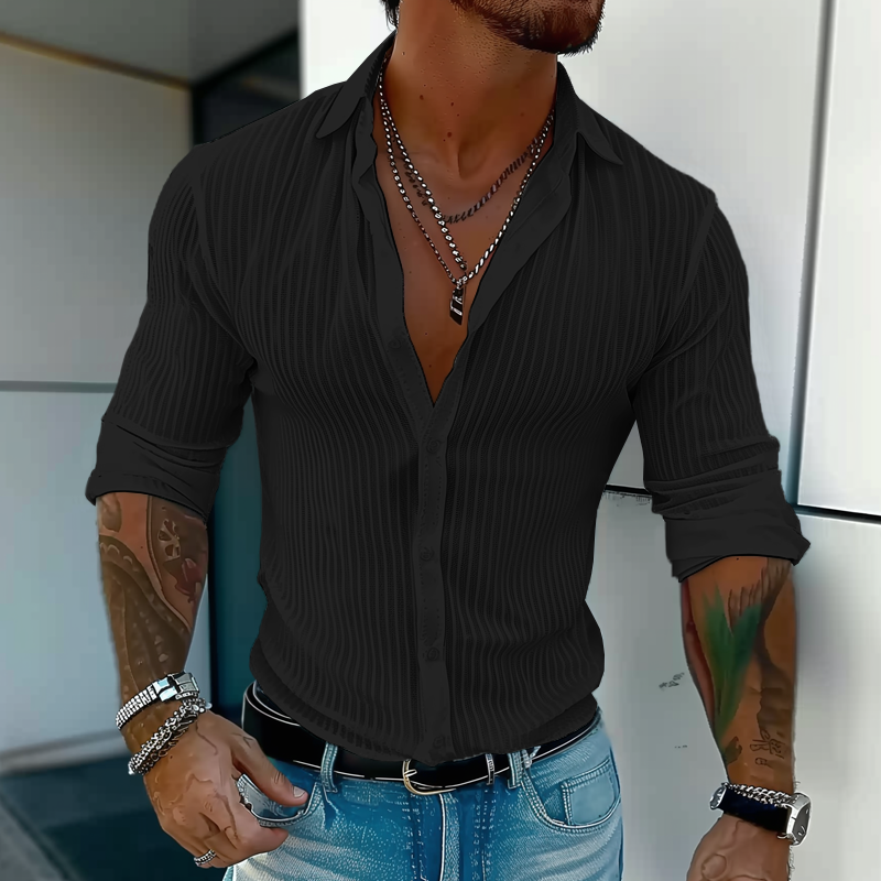 Theo | Men's Ribbed Slim Fit Linen Shirt