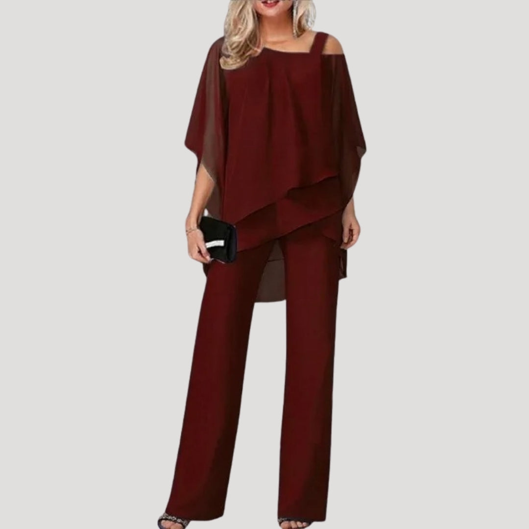 Elara | Women's Chiffon Overlay Two-Piece Trouser Set