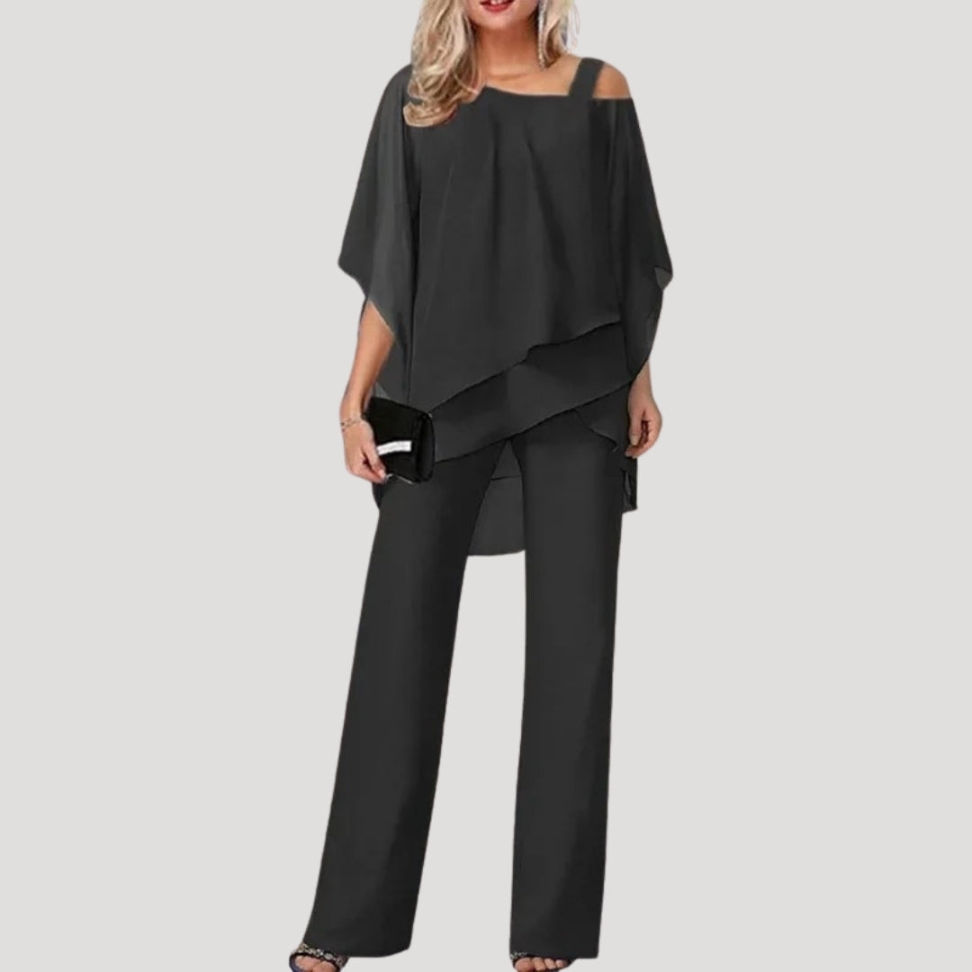 Elara | Women's Chiffon Overlay Two-Piece Trouser Set