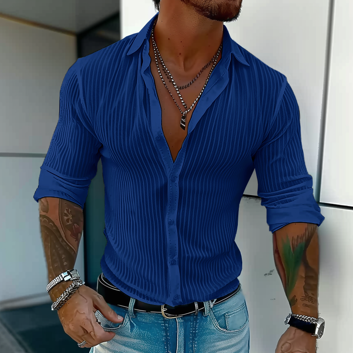 Theo | Men's Ribbed Slim Fit Linen Shirt