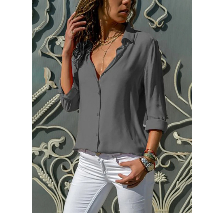 Mila | Women's Relaxed Button Front Long Sleeve Blouse