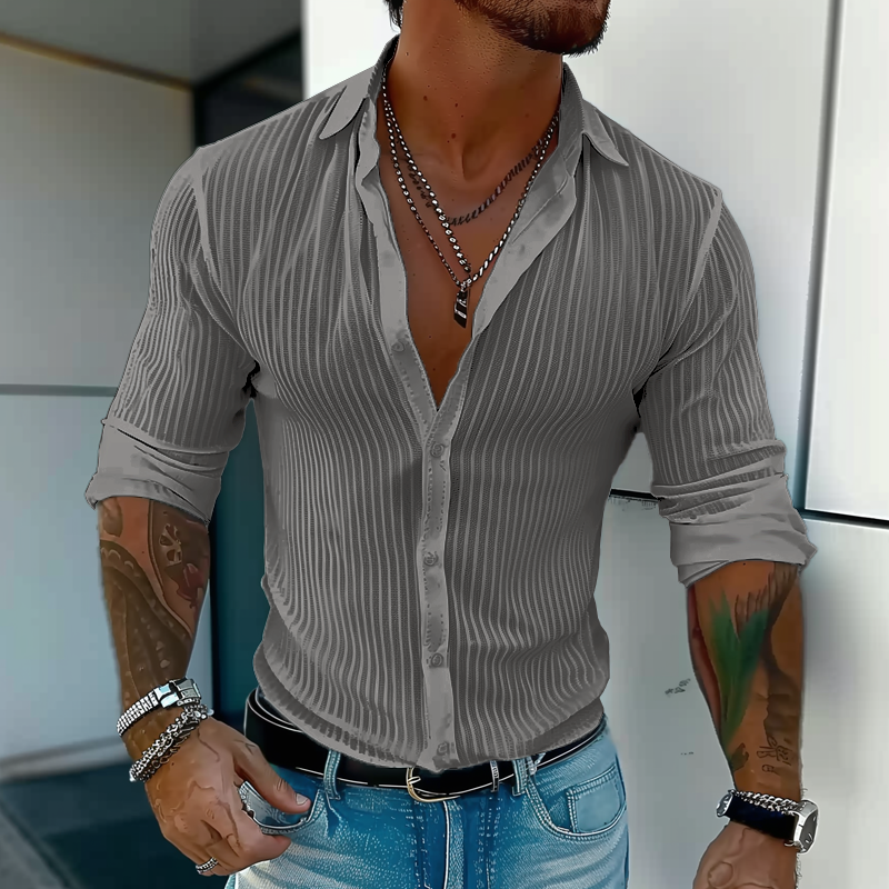 Theo | Men's Ribbed Slim Fit Linen Shirt