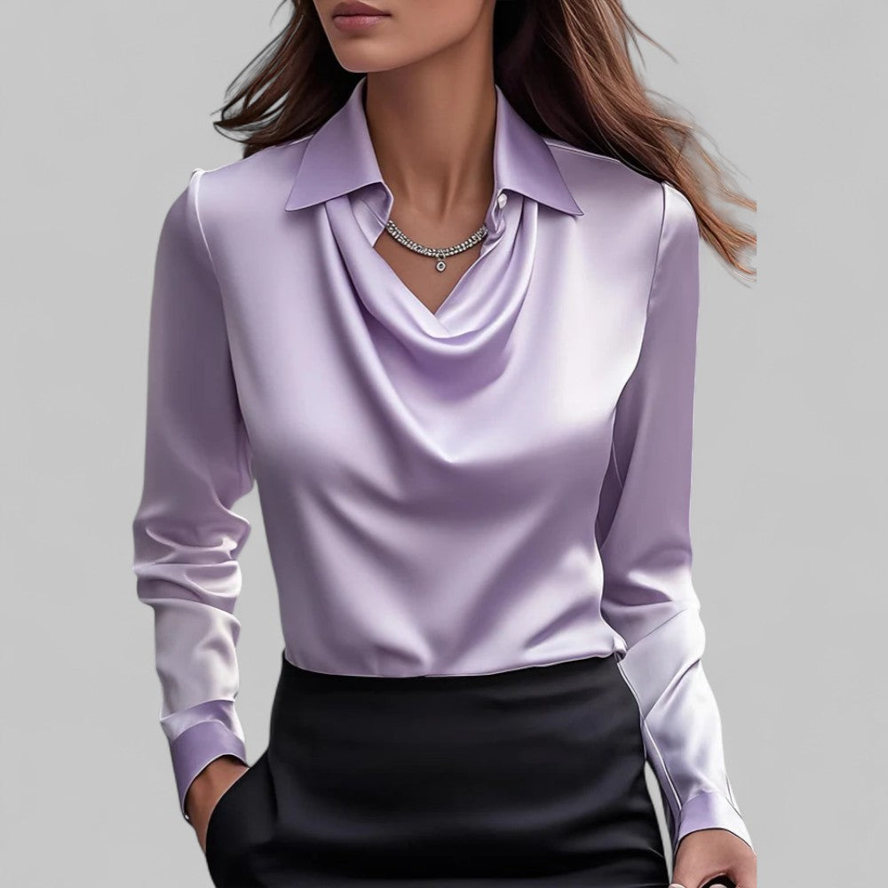 Celine | Women's Draped Satin Long Sleeve Blouse
