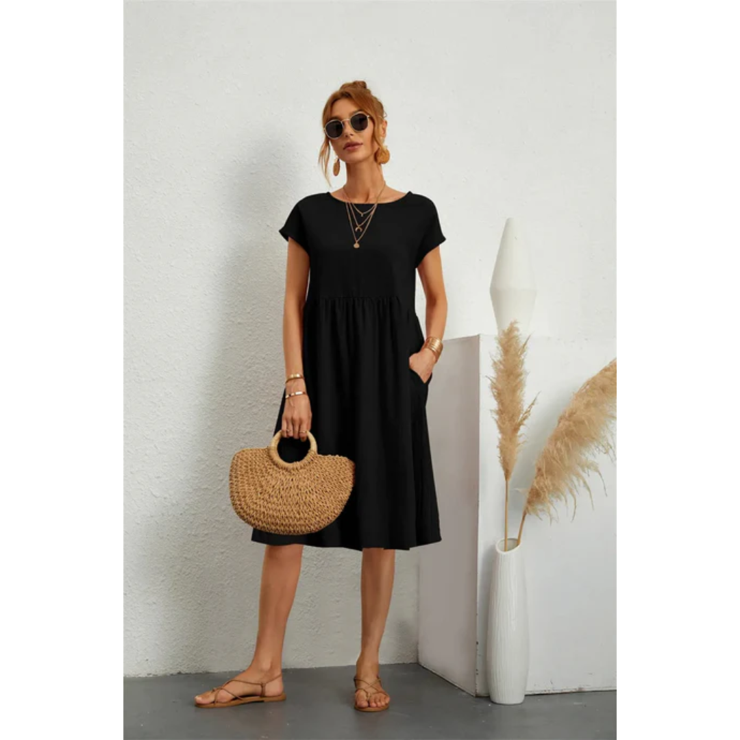 Clara | Women's Relaxed Cap Sleeve Midi Dress with Pockets
