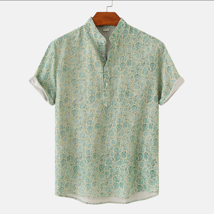 Adrian | Men's Printed Mandarin Collar Short Sleeve Shirt