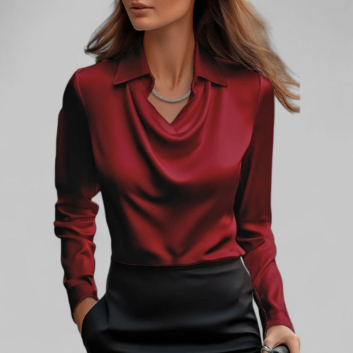 Celine | Women's Draped Satin Long Sleeve Blouse