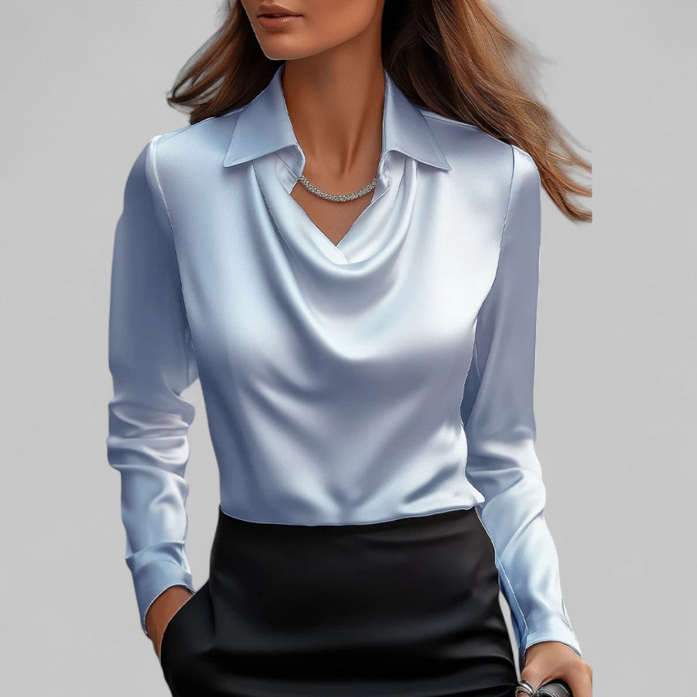 Celine | Women's Draped Satin Long Sleeve Blouse