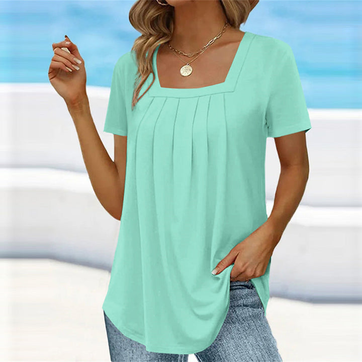 Cora | Women's Square Neck Pleated Short Sleeve Top