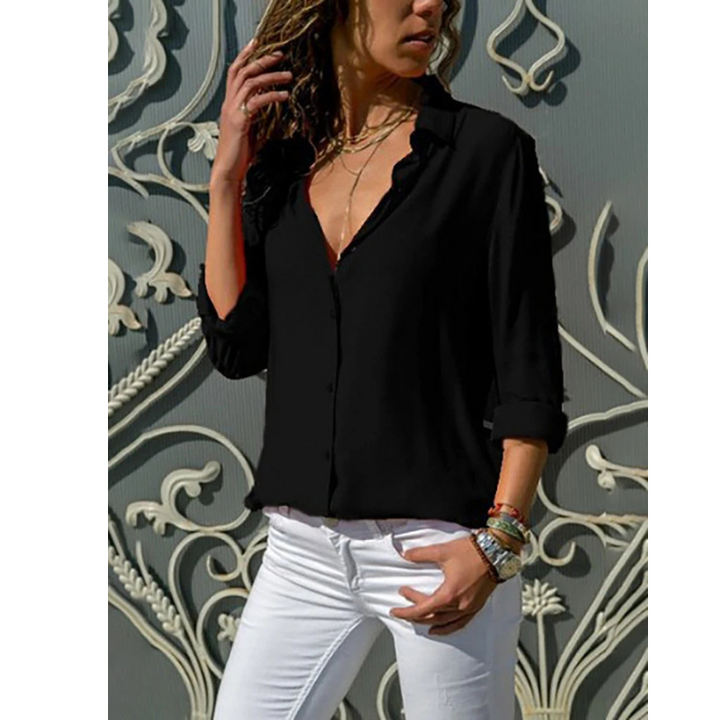 Mila | Women's Relaxed Button Front Long Sleeve Blouse