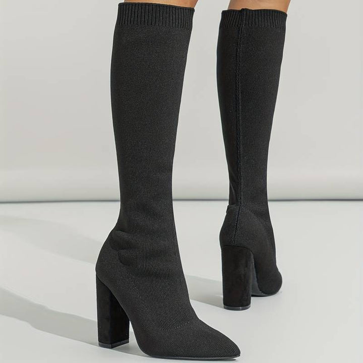 Nina | Women's Stretch Knit Knee-High Heel Boots