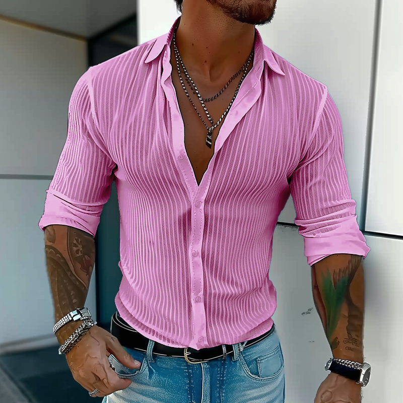 Theo | Men's Ribbed Slim Fit Linen Shirt