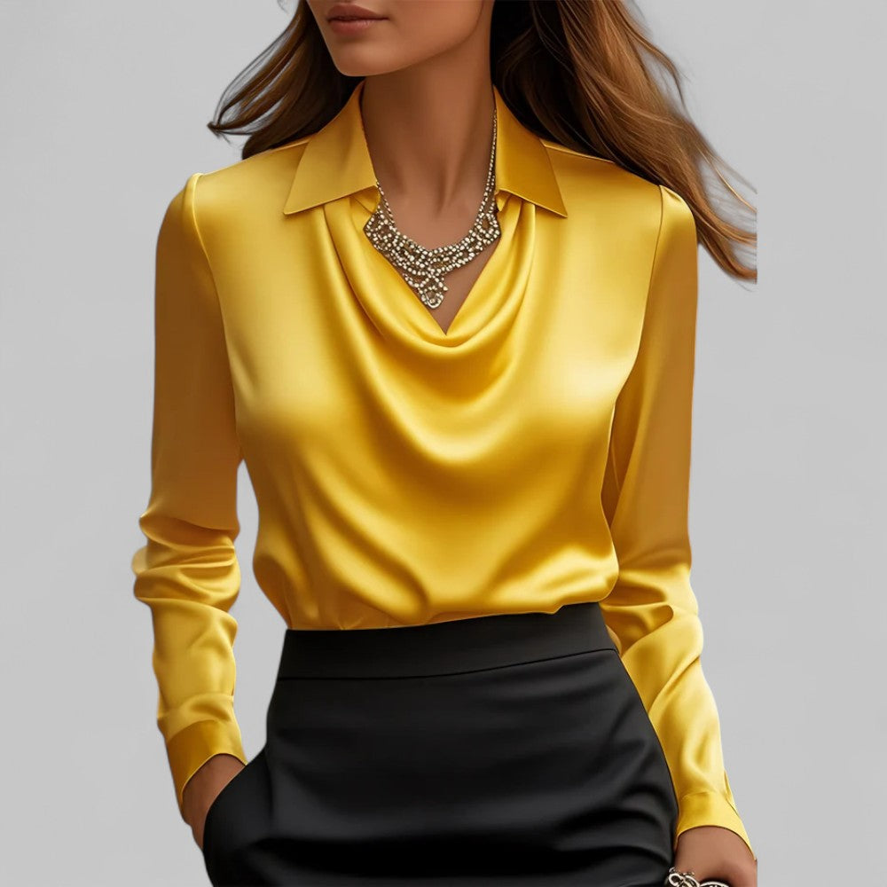 Celine | Women's Draped Satin Long Sleeve Blouse