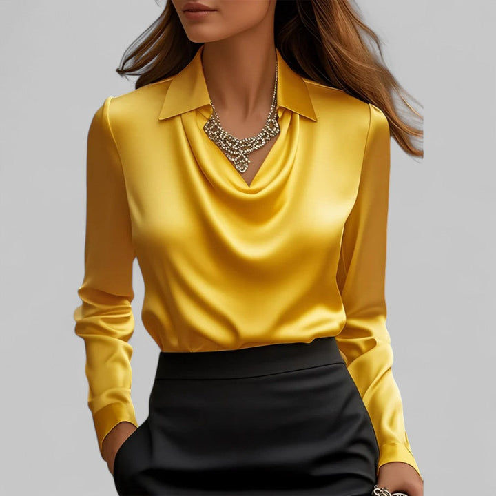 Celine | Women's Draped Satin Long Sleeve Blouse